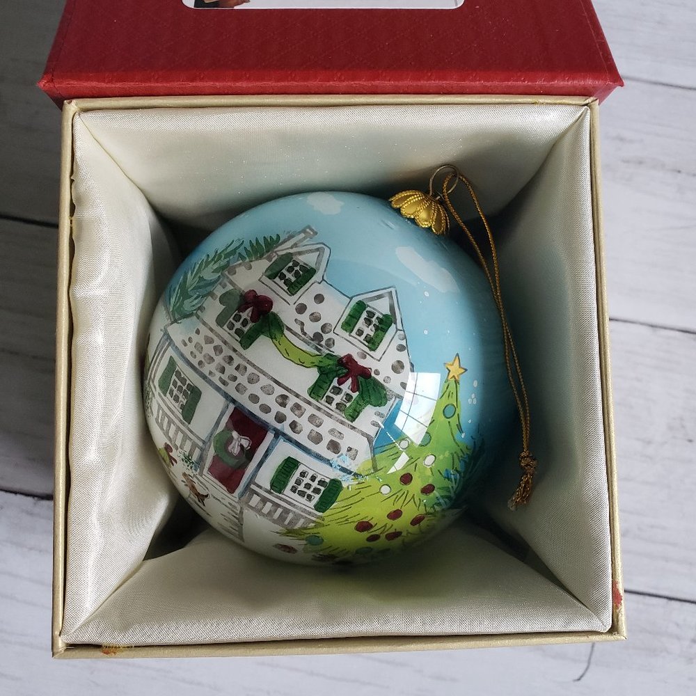 2018 PIER 1 LI BIEN Round Christmas Ornament Reversed Hand Painted with BOX